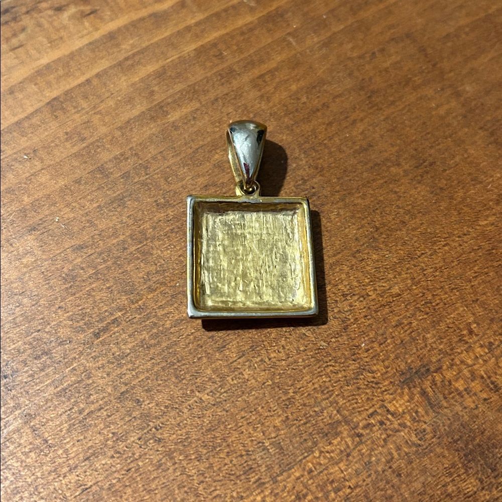 Vintage Gold Square Pendant Necklace Abalone Inlay Green Yellow Shell Geometric - Picture 3 of 3